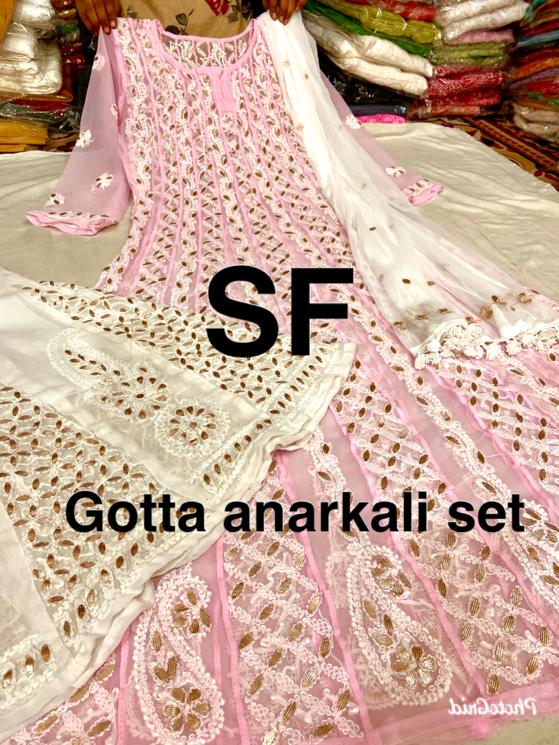 Chikankari Anarkali Sharara with gotta patti work