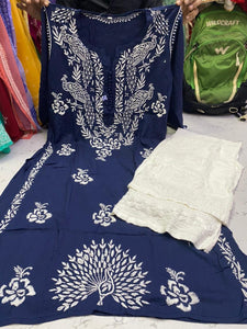 Chikankari Kurti Pant with peacock design