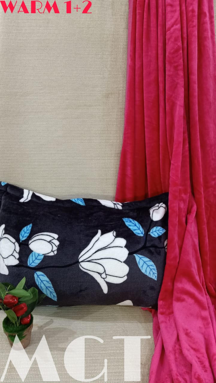 Plain Bedsheet with Printed Pillow Covers