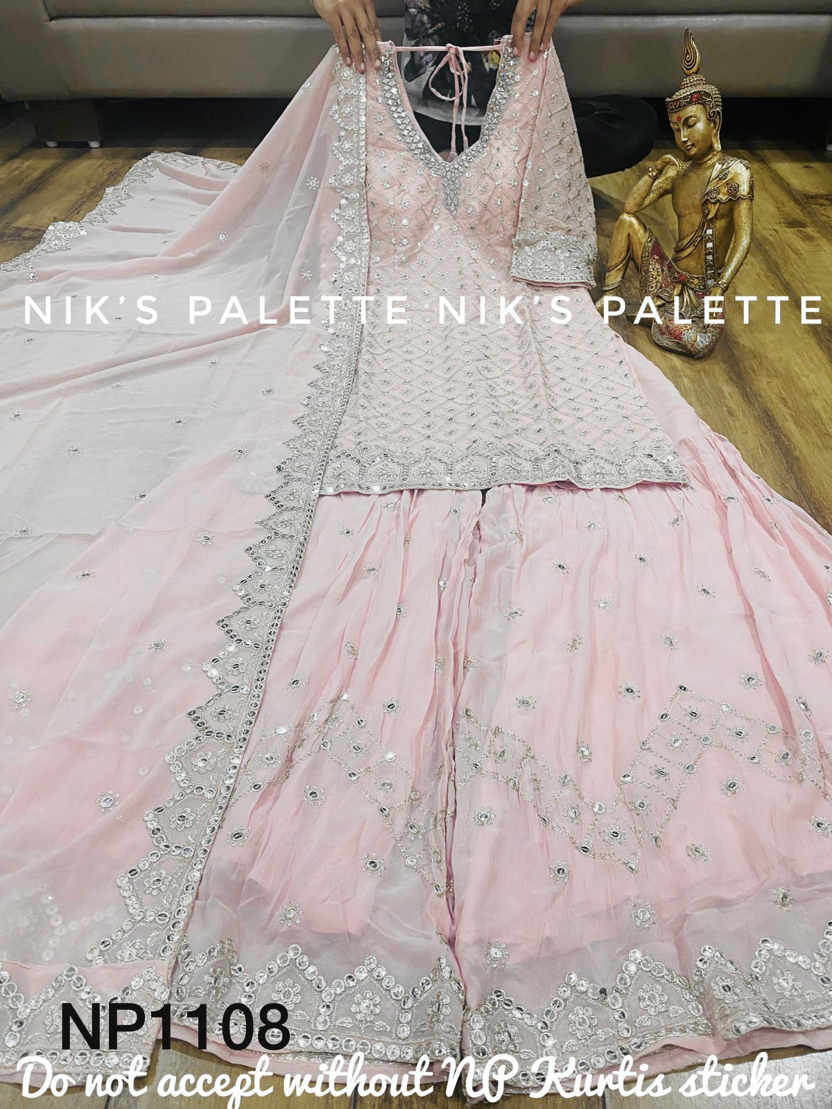 Georgette Kurti Sharara Set with heavy embroidery