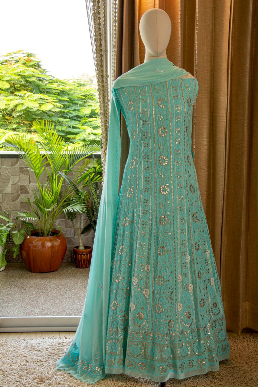 Anarkali with dense pearl work