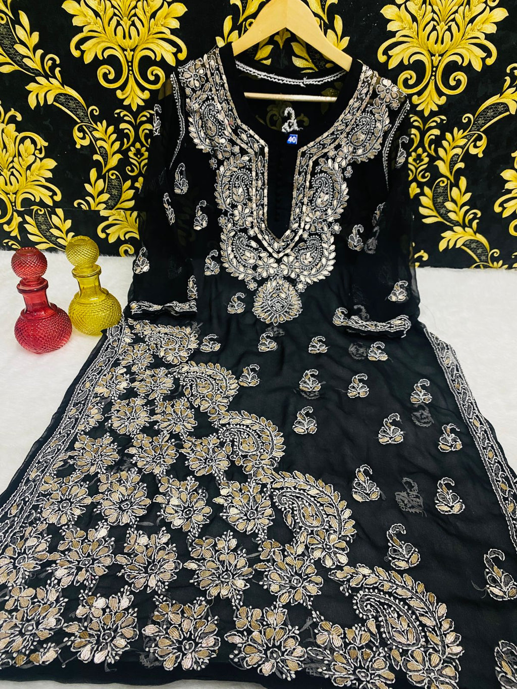 Beautiful Georgette Chikan Kurti Sharara