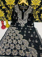 Beautiful Georgette Chikan Kurti Sharara