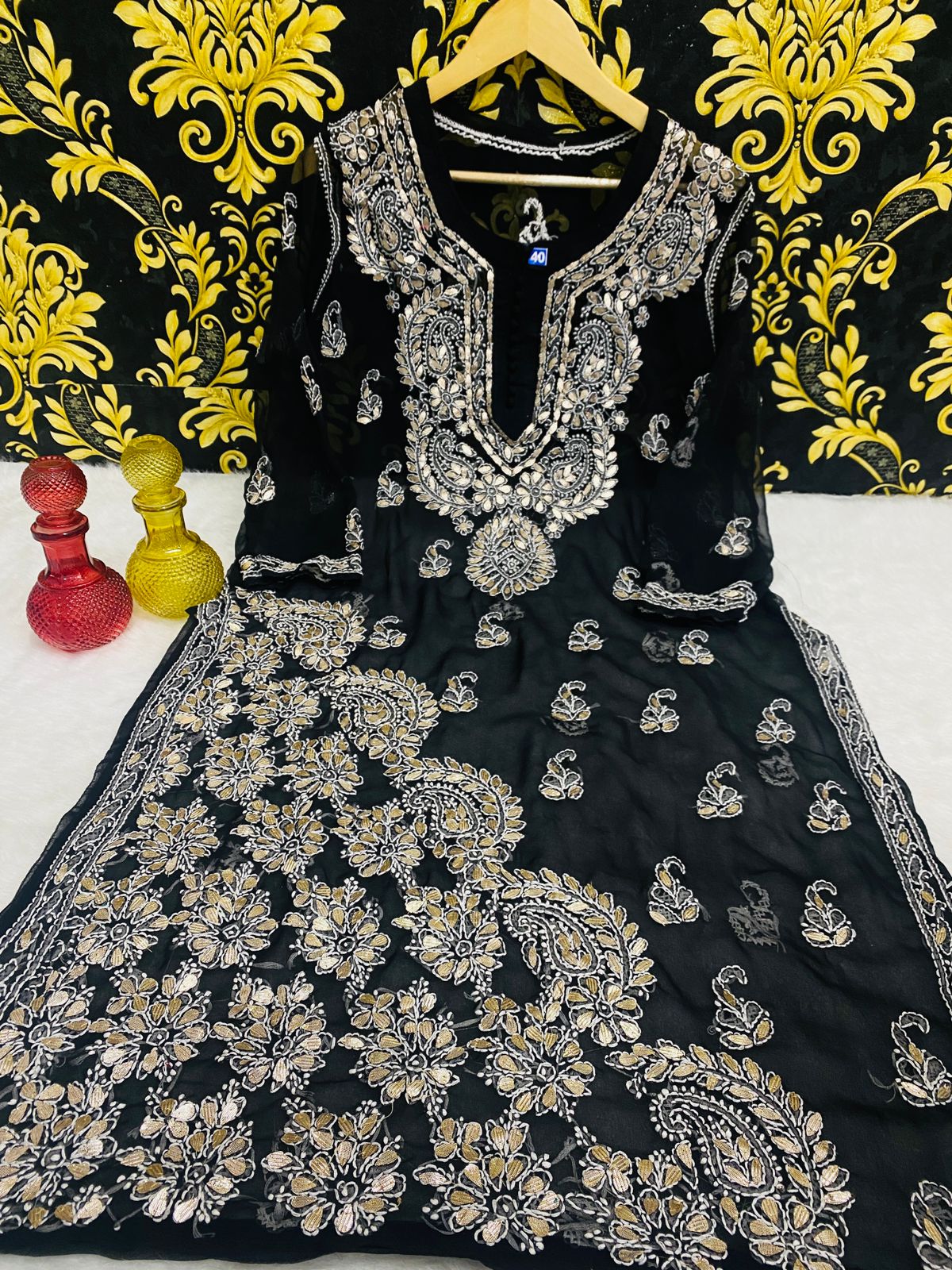 Beautiful Georgette Chikan Kurti Sharara