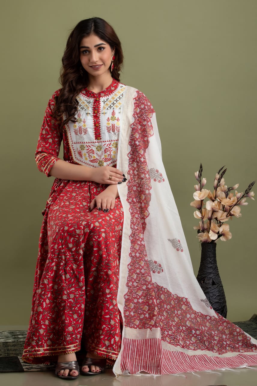 Cotton Gown 28 kalis with embroidery on yoke