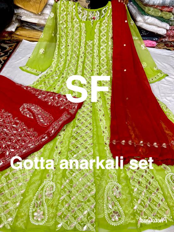 Chikankari Anarkali Sharara with gotta patti work