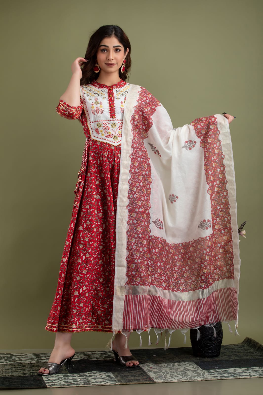 Cotton Gown 28 kalis with embroidery on yoke