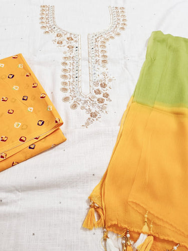 Digital Cotton Khadi Shirt, Chiffon Dupatta n Cotton Bottom