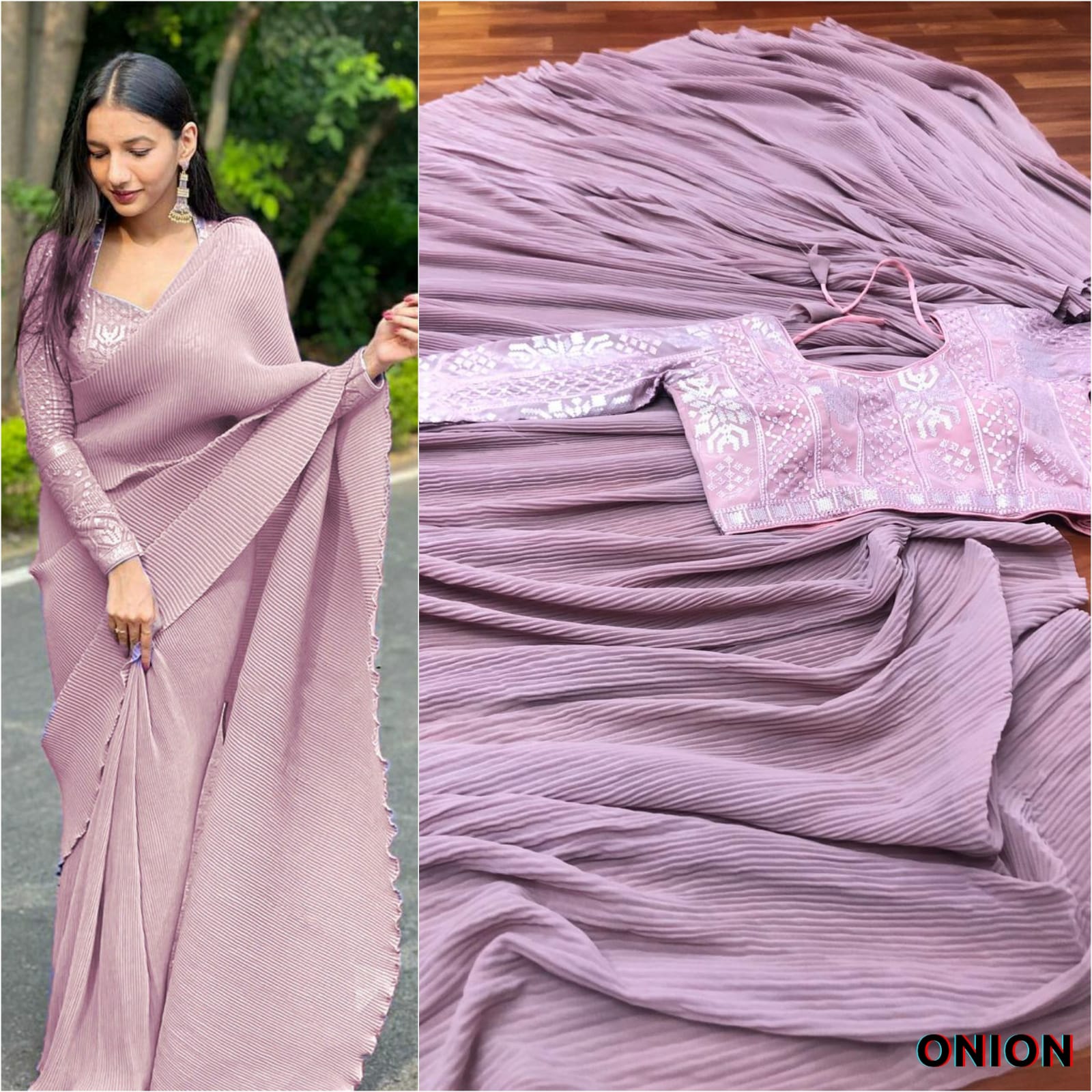 Crush Pleated Faux Georgette Saree