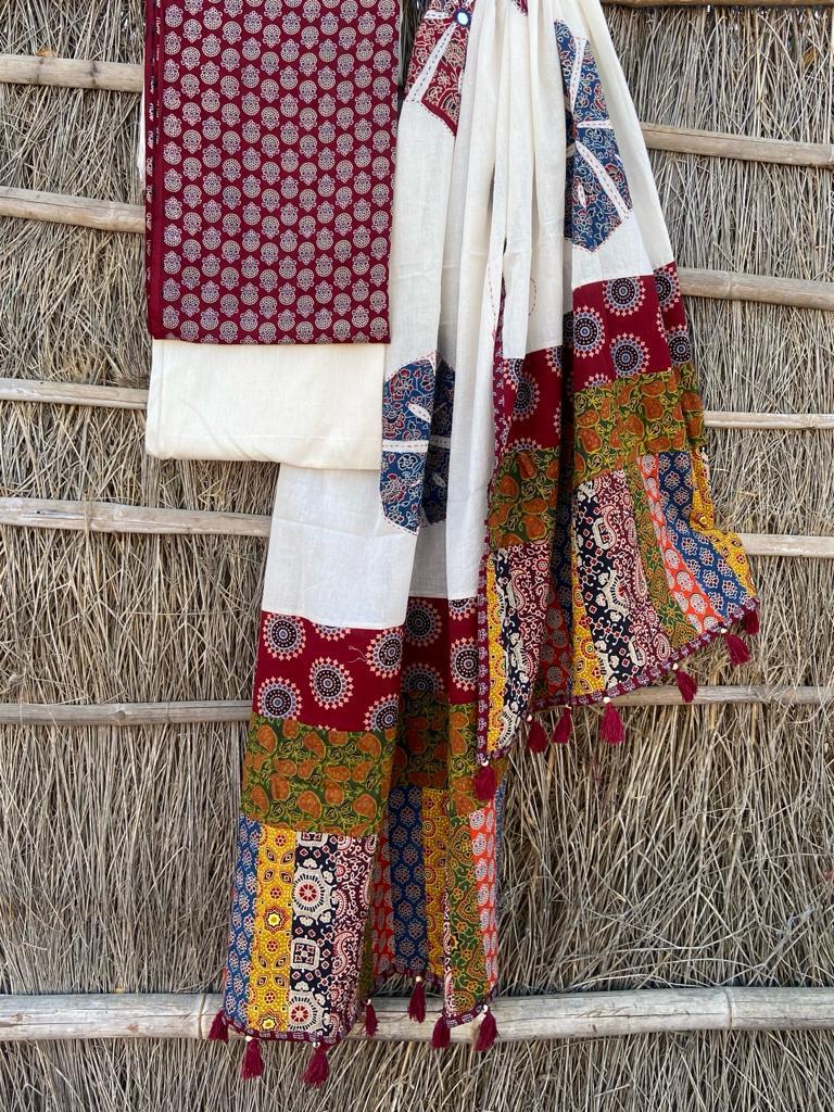 Ajrakh Suits with Applique Dupatta