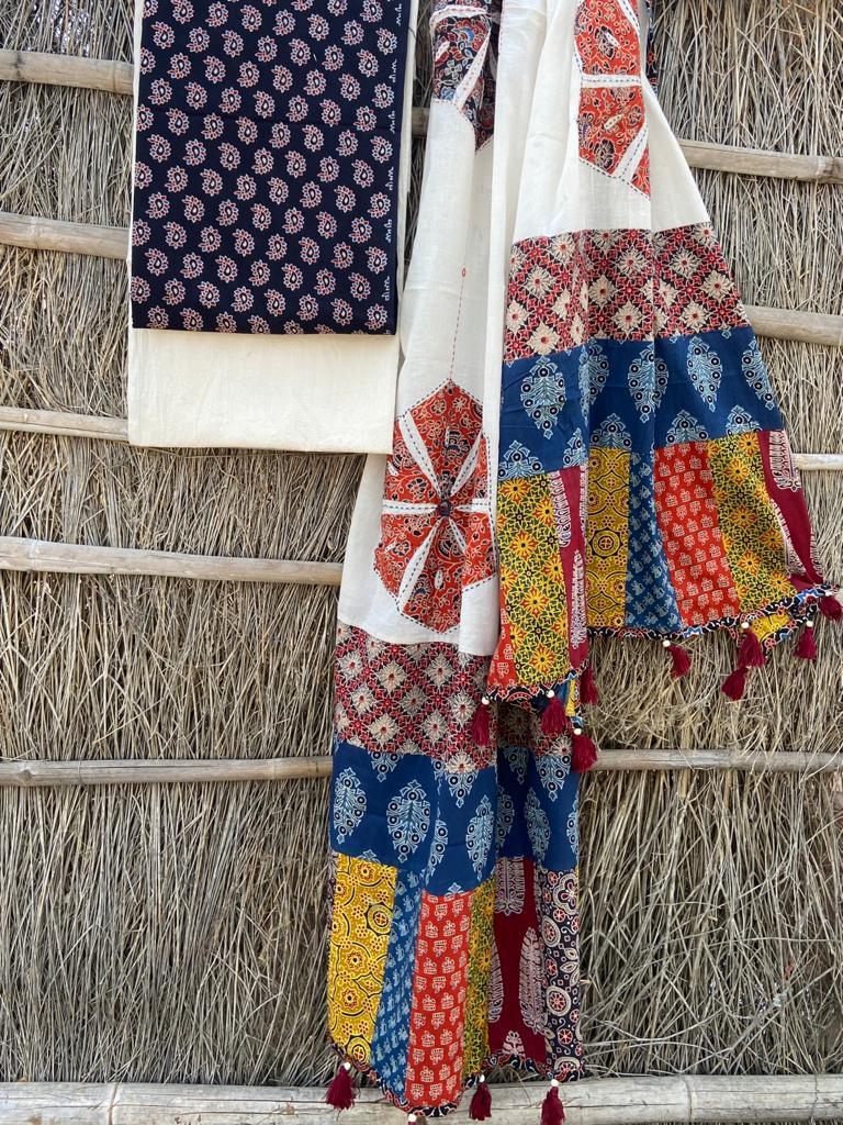 Ajrakh Suits with Applique Dupatta