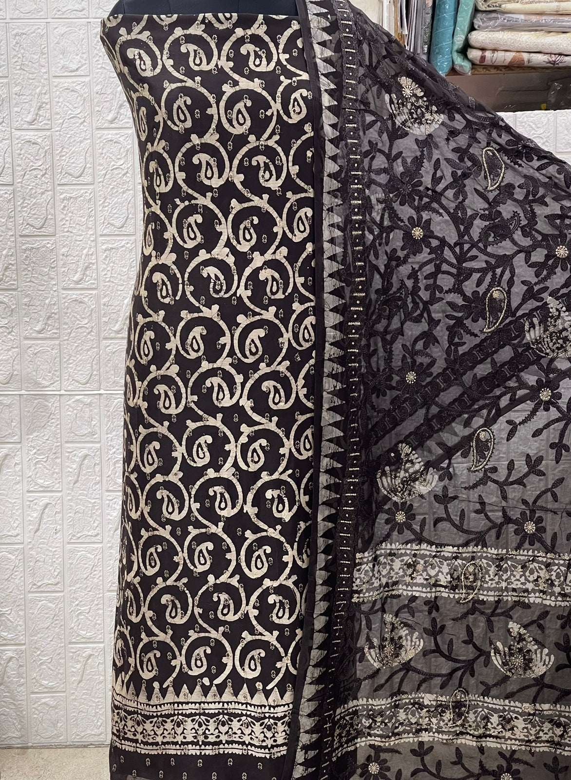 Maheshwari Silk Block Print Suits with Shantoon Bottom