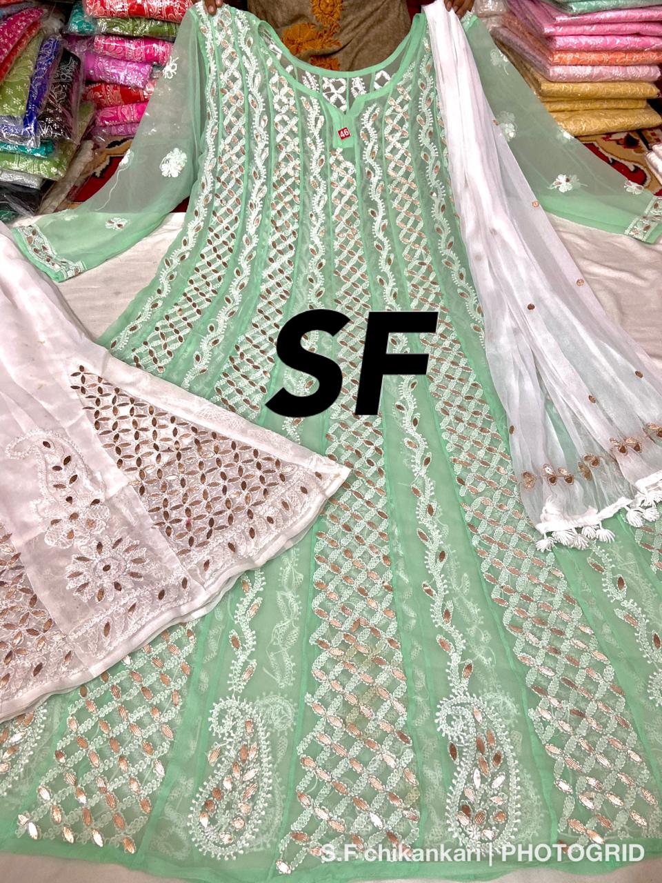 Chikankari Anarkali Sharara with gotta patti work