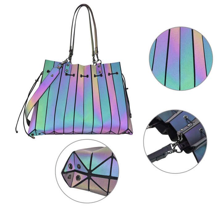 Reflective Leather Drawstring Tote Bag