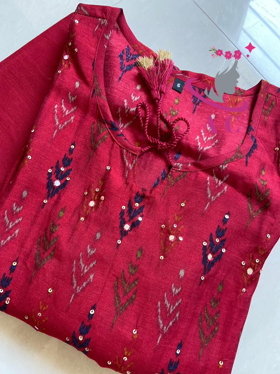 Cotton Silk Stitched Shirt (Sequins) with Pant