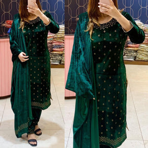 Stitched Velvet Kurti Pant Stole