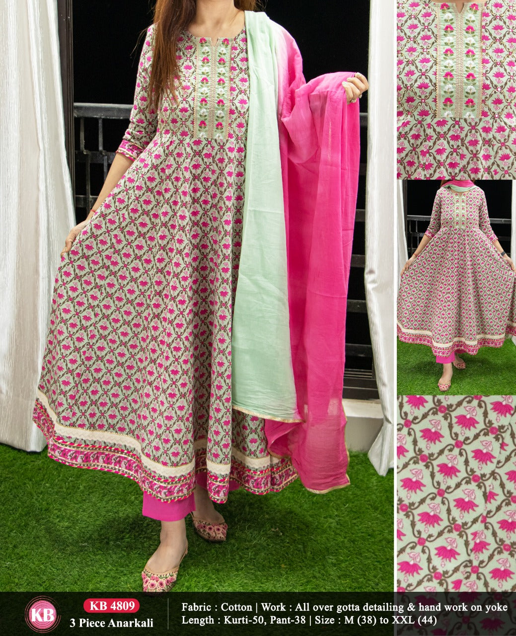 Cotton Anarkali 3 piece set (KB)