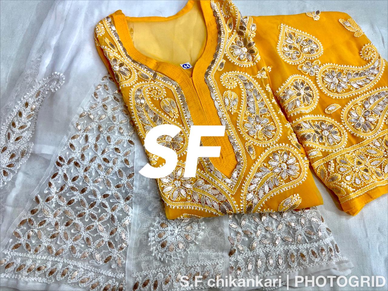 Chikankari Kurti Sharara with gotta patti work