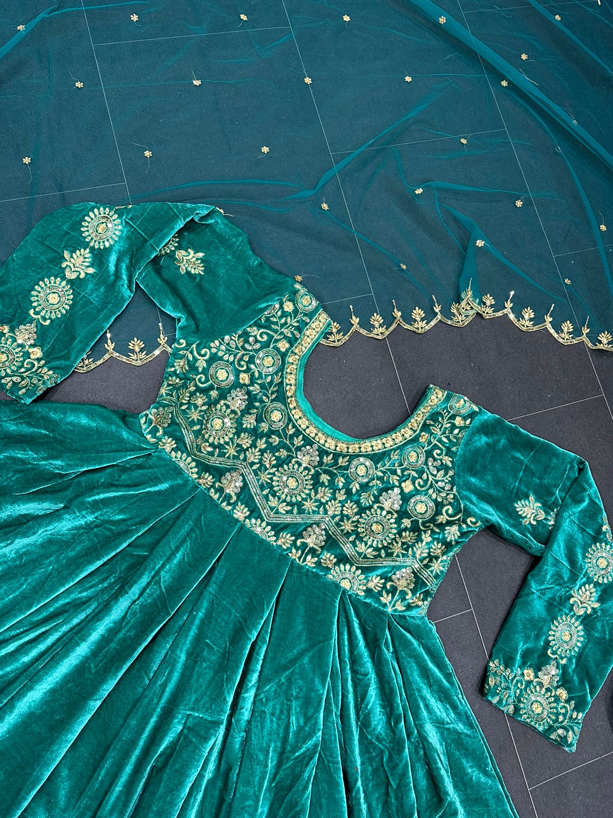 Velvet Anarkali with embroidery