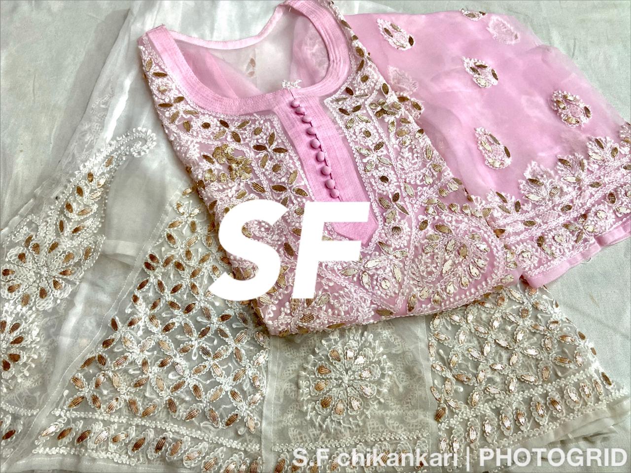Chikankari Kurti Sharara with gotta patti work