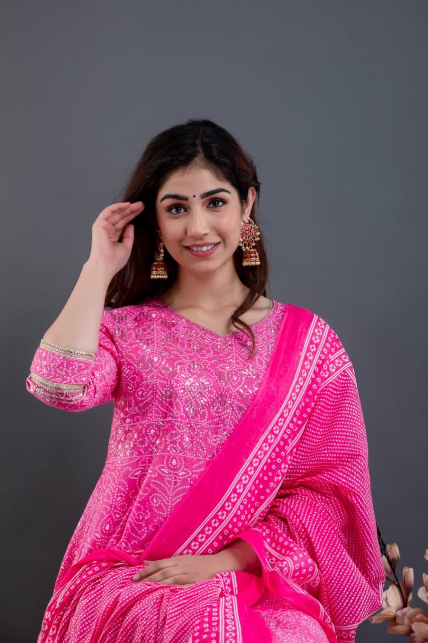 Beautiful Cotton Anarkali Set with Gota