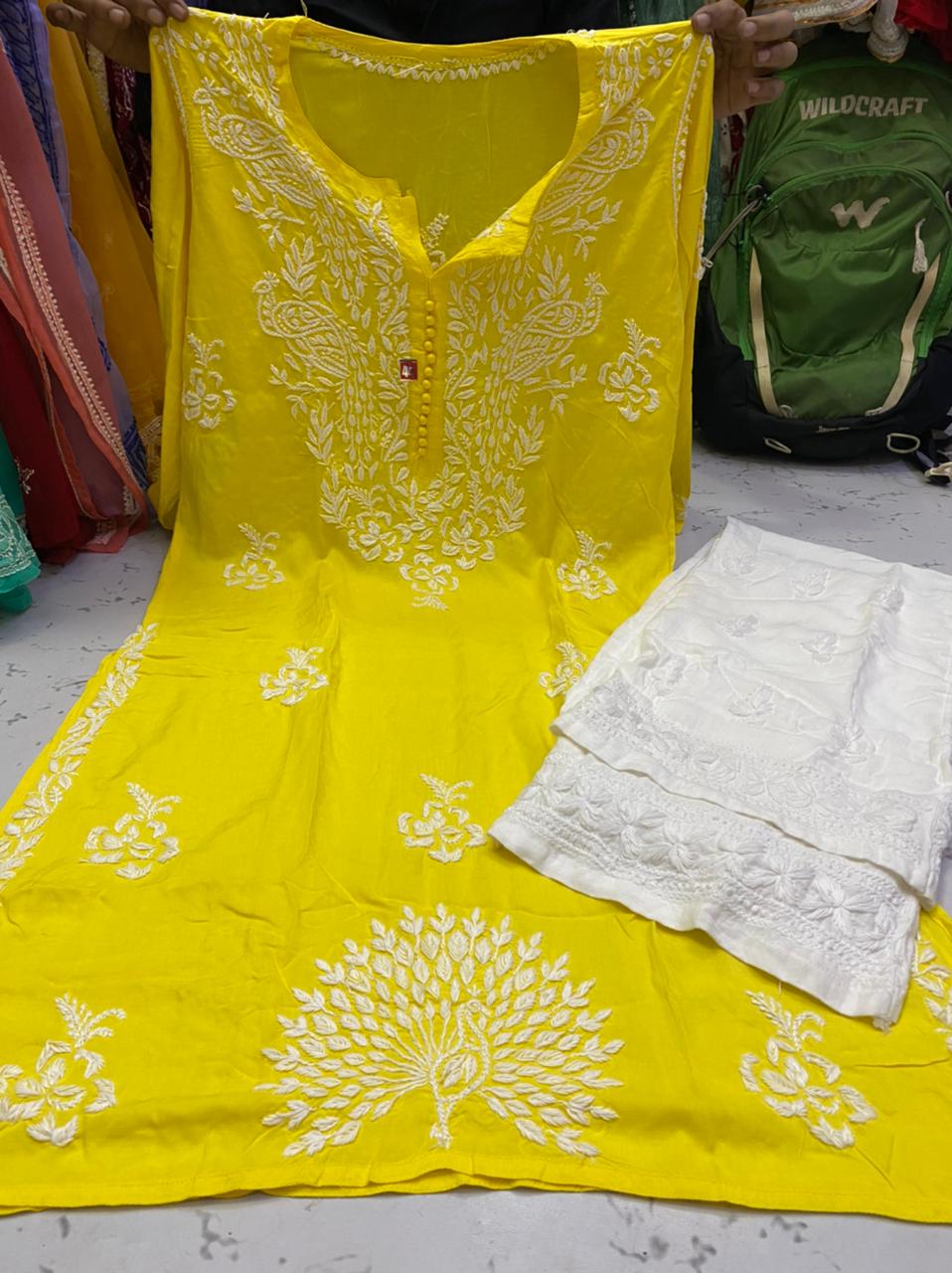 Chikankari Kurti Pant with peacock design