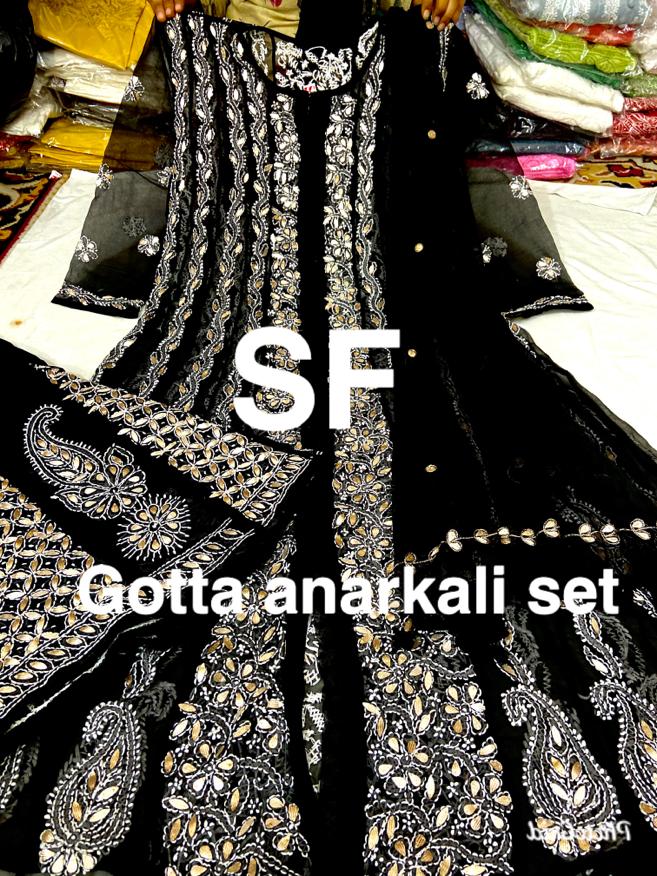 Chikankari Anarkali Sharara with gotta patti work