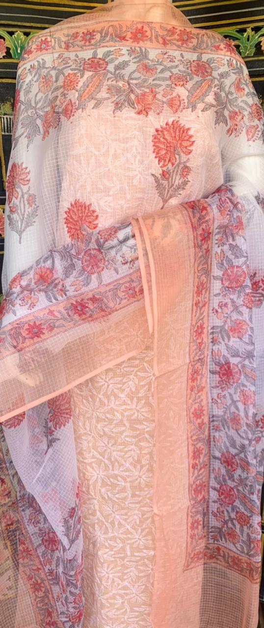 Kota Doriya Shirt with Jall Embroidery and block print Dupatta n Bottom