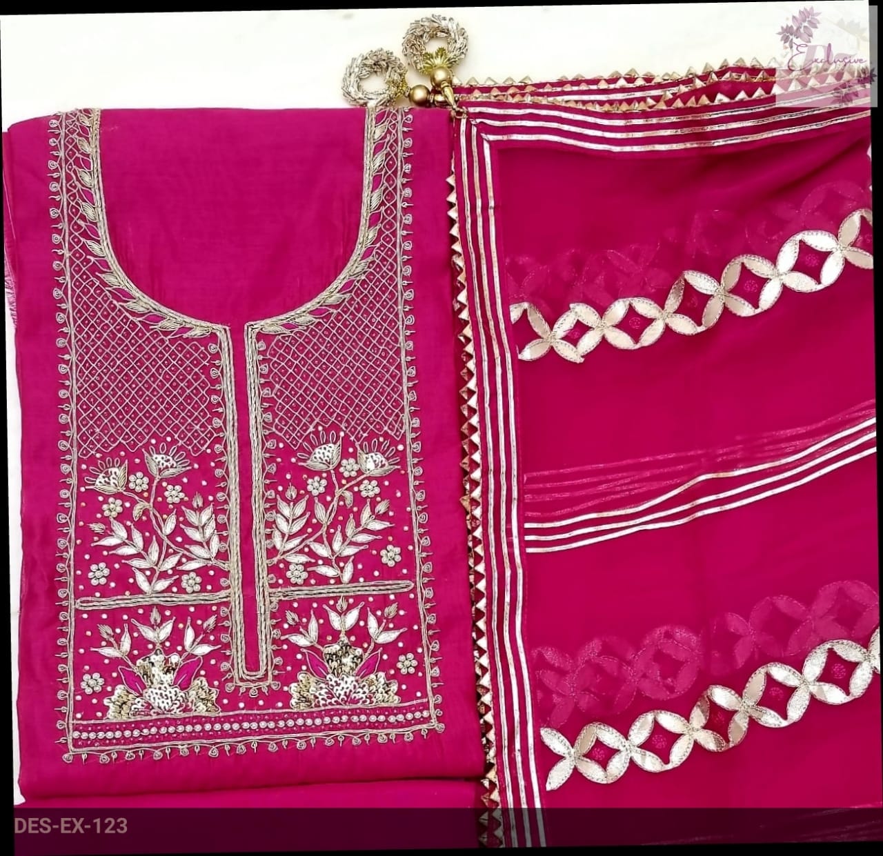 Chanderi Shirt with Gotta work, Chiffon Dupatta n Shantoon Bottom