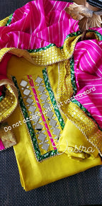 Silk Shirt with Mirrorwork  and Bandhni Stole