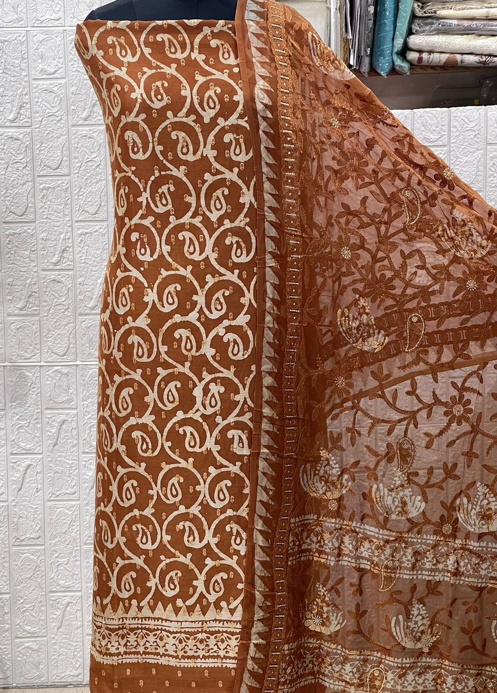 Maheshwari Silk Block Print Suits with Shantoon Bottom