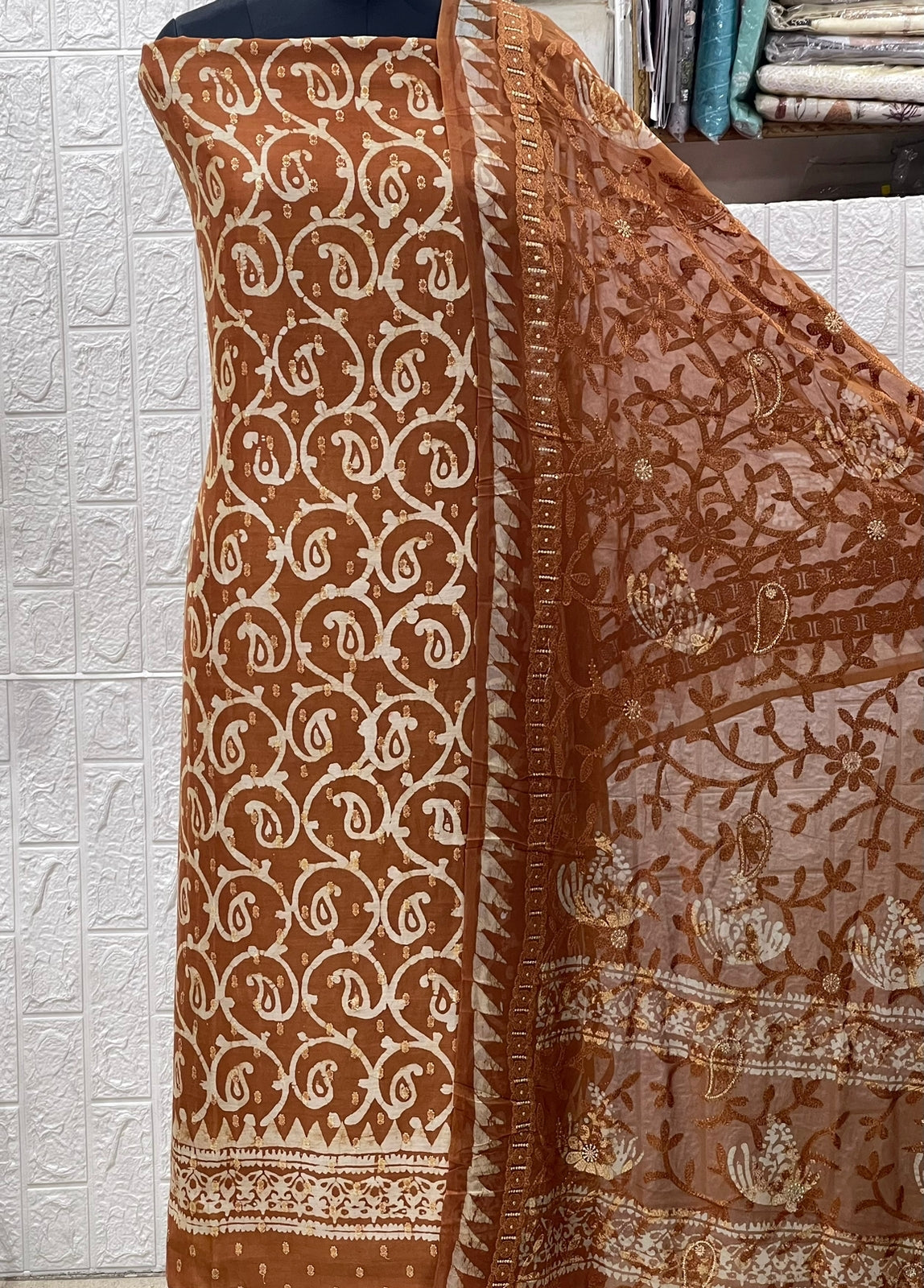 Maheshwari Silk Block Print Suits with Shantoon Bottom