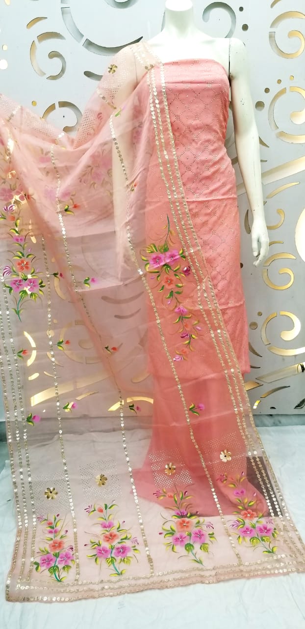 Beautiful Chinnon Shirt Organza Dupatta Shantoon Bottom