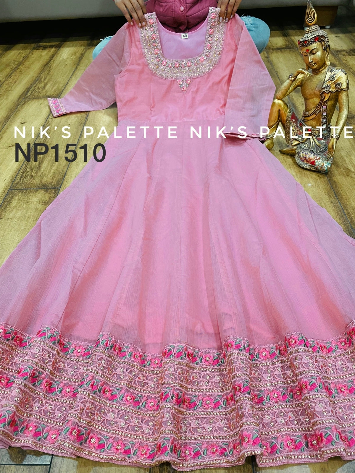 Pretty Chanderi Anarkali with swarovski and embroidery