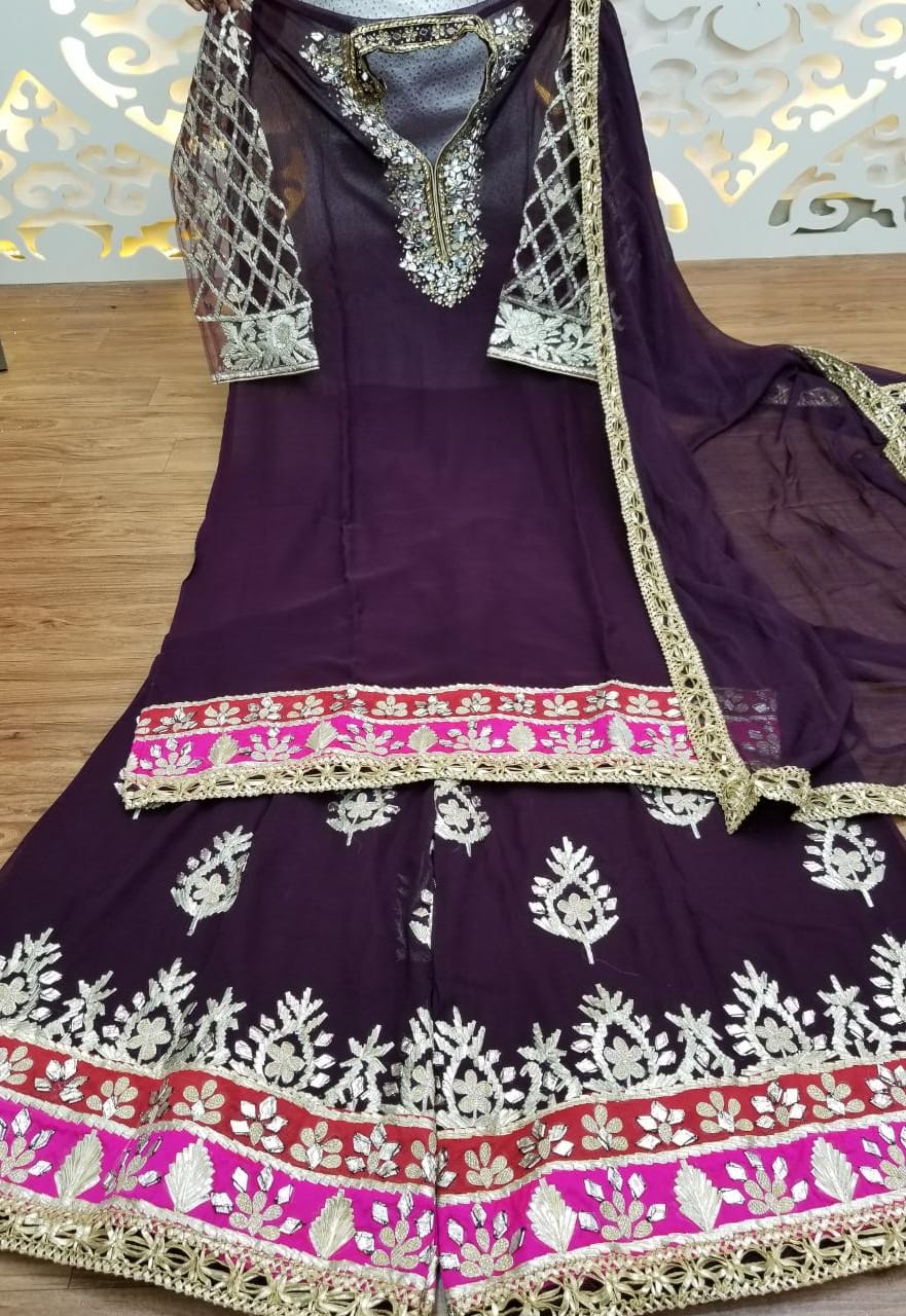 Beautiful Georgette Leather Gotta Semi-stitched