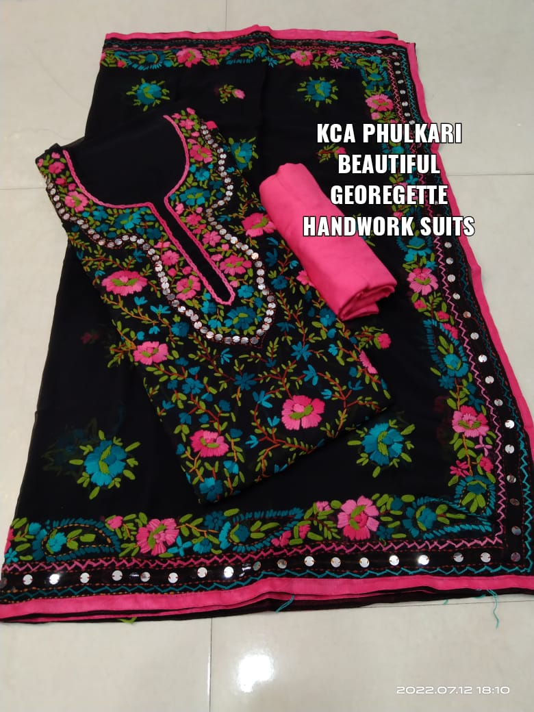 Georgette Kantha Work Embroidered Suits