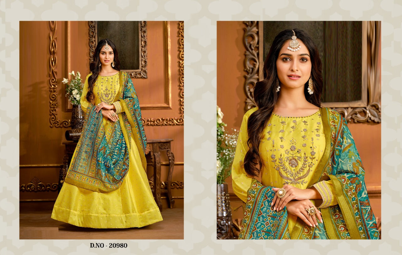 Taffeta Silk Gown with Dupatta