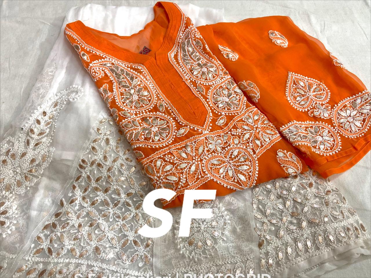 Chikankari Kurti Sharara with gotta patti work