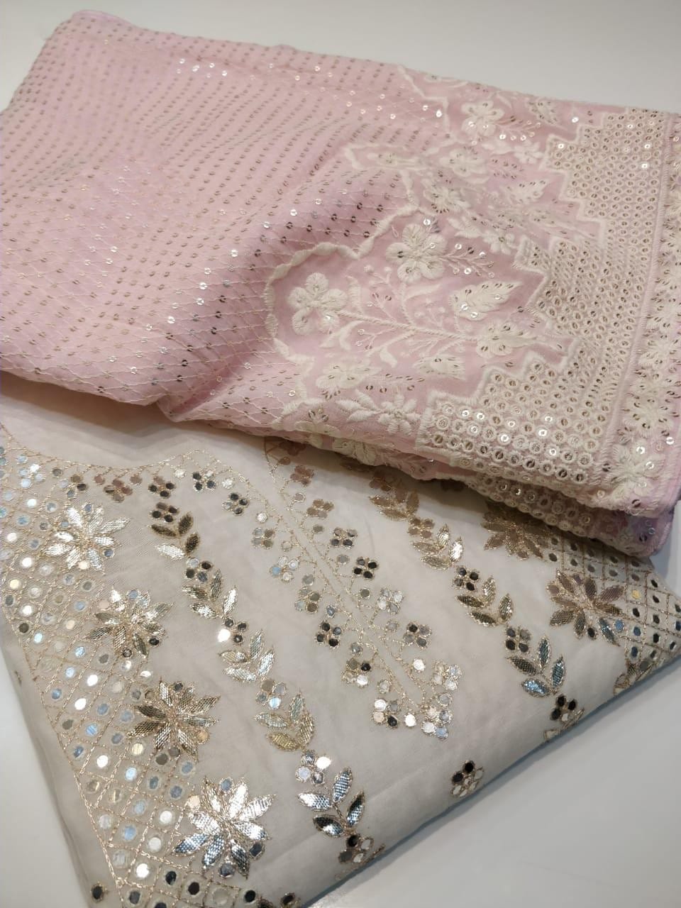 Chanderi Shirt with Gotta work, Georgette Embroidered Dupatta n Shantoon Bottom