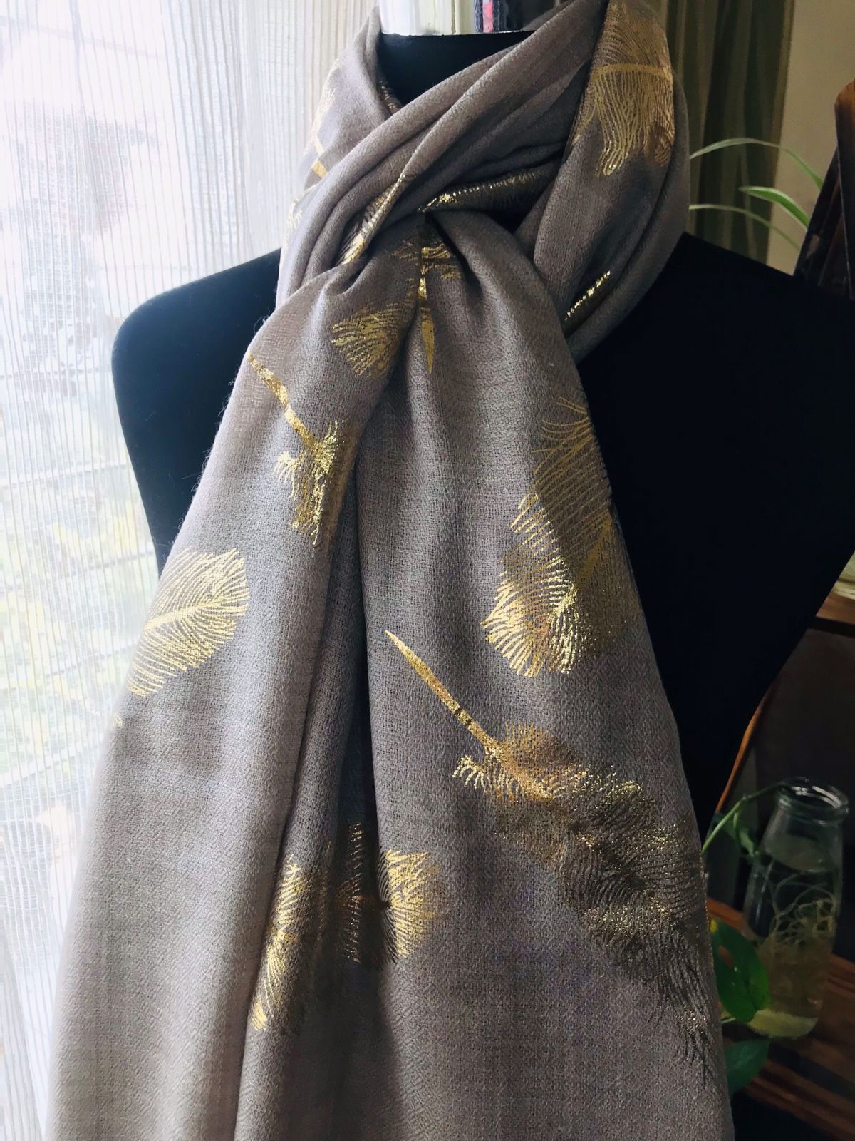 Handwoven Pure Wool Stoles with feathers embossed