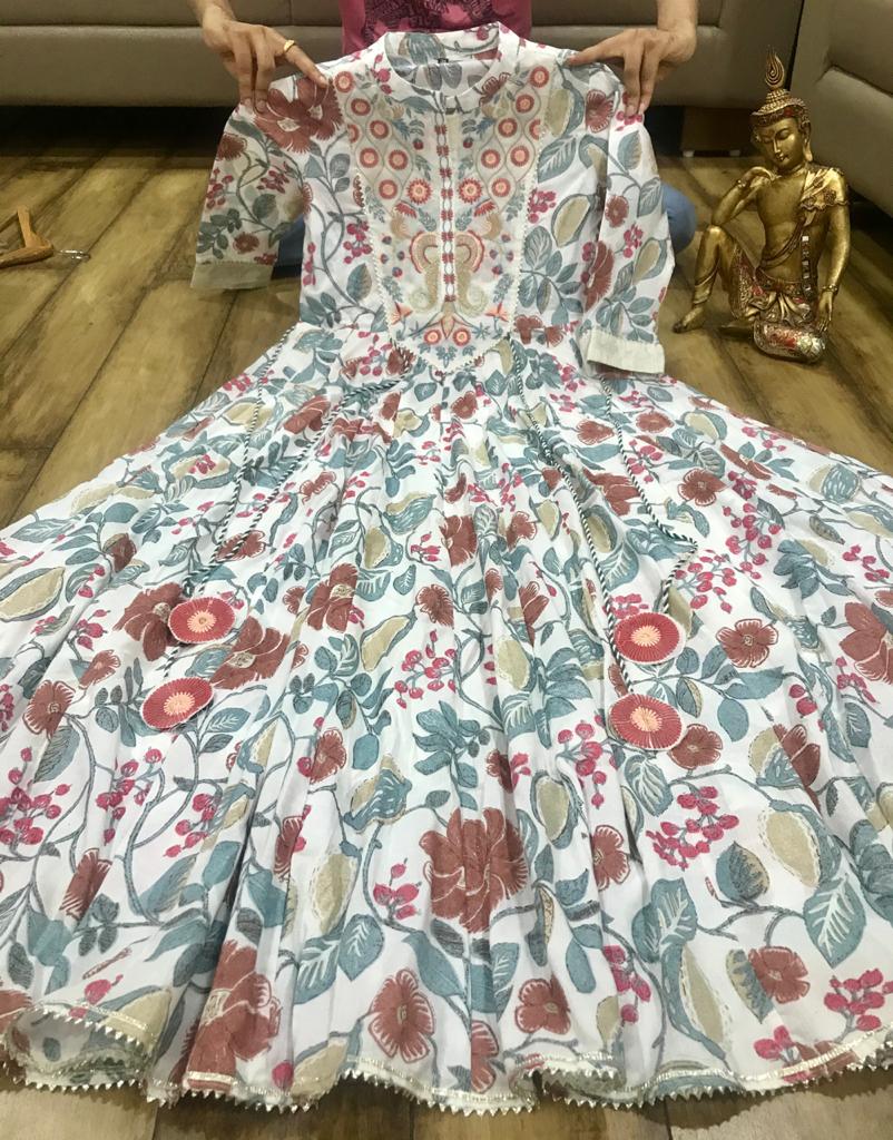 Beautiful Kalamkari Gown with Gota