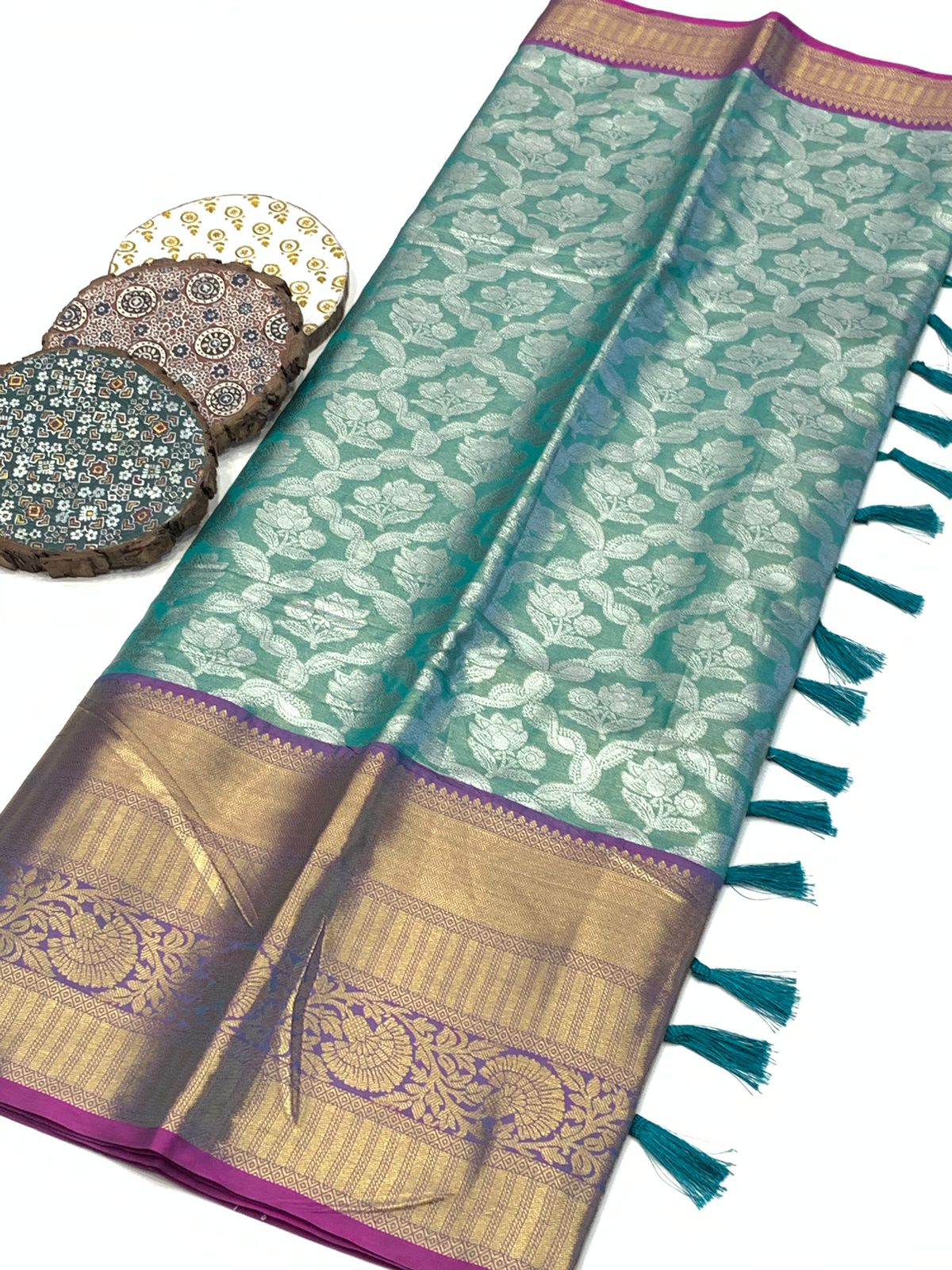 Cyan Blue Pure Dharmavaram Silk Saree