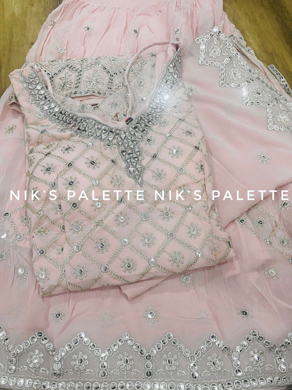 Georgette Kurti Sharara Set with heavy embroidery