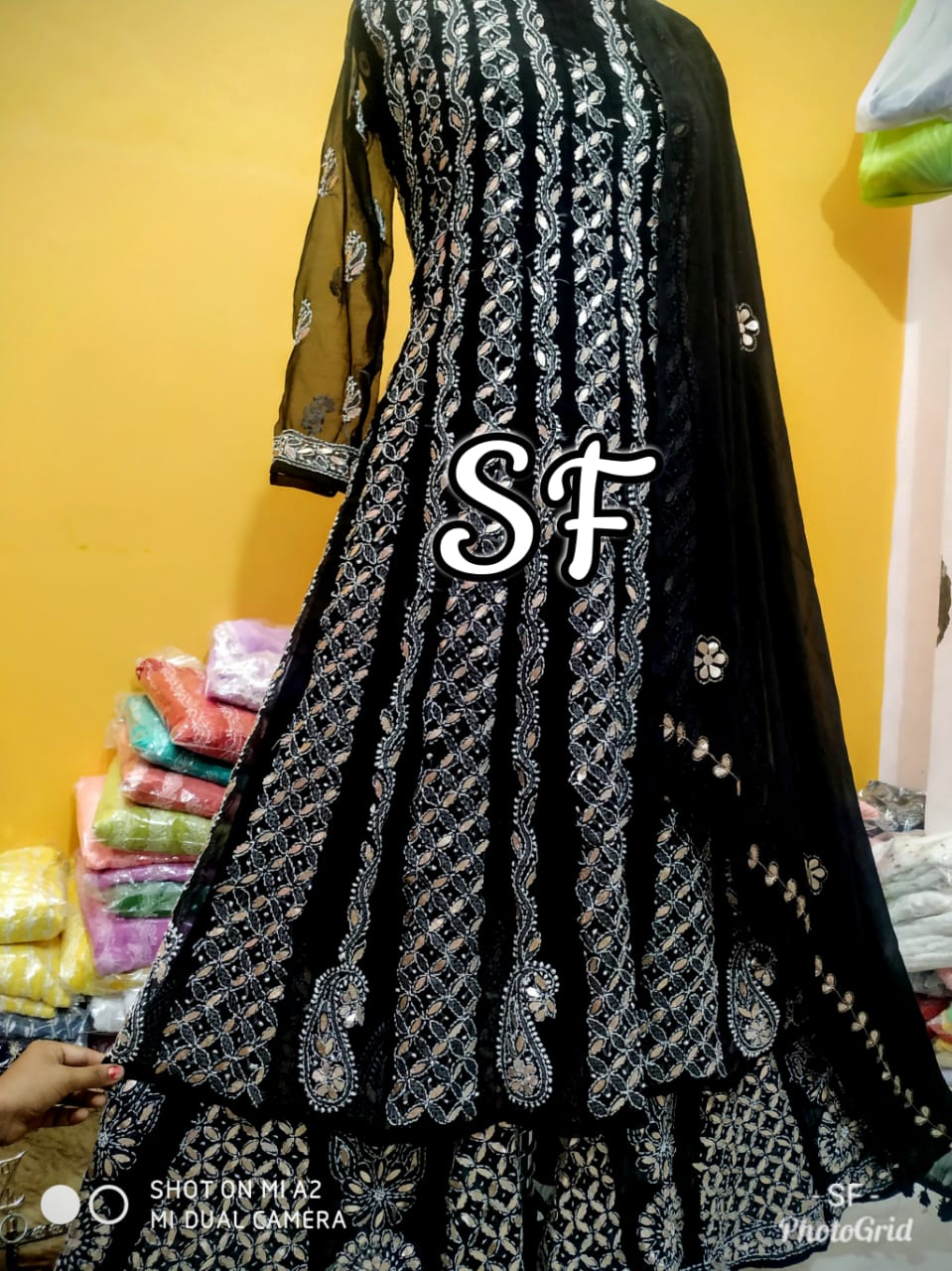 Chikankari Anarkali Sharara with gotta patti work