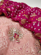 Chanderi Shirt with Gotta work, Bandhni Silk Dupatta n Shantoon Bottom
