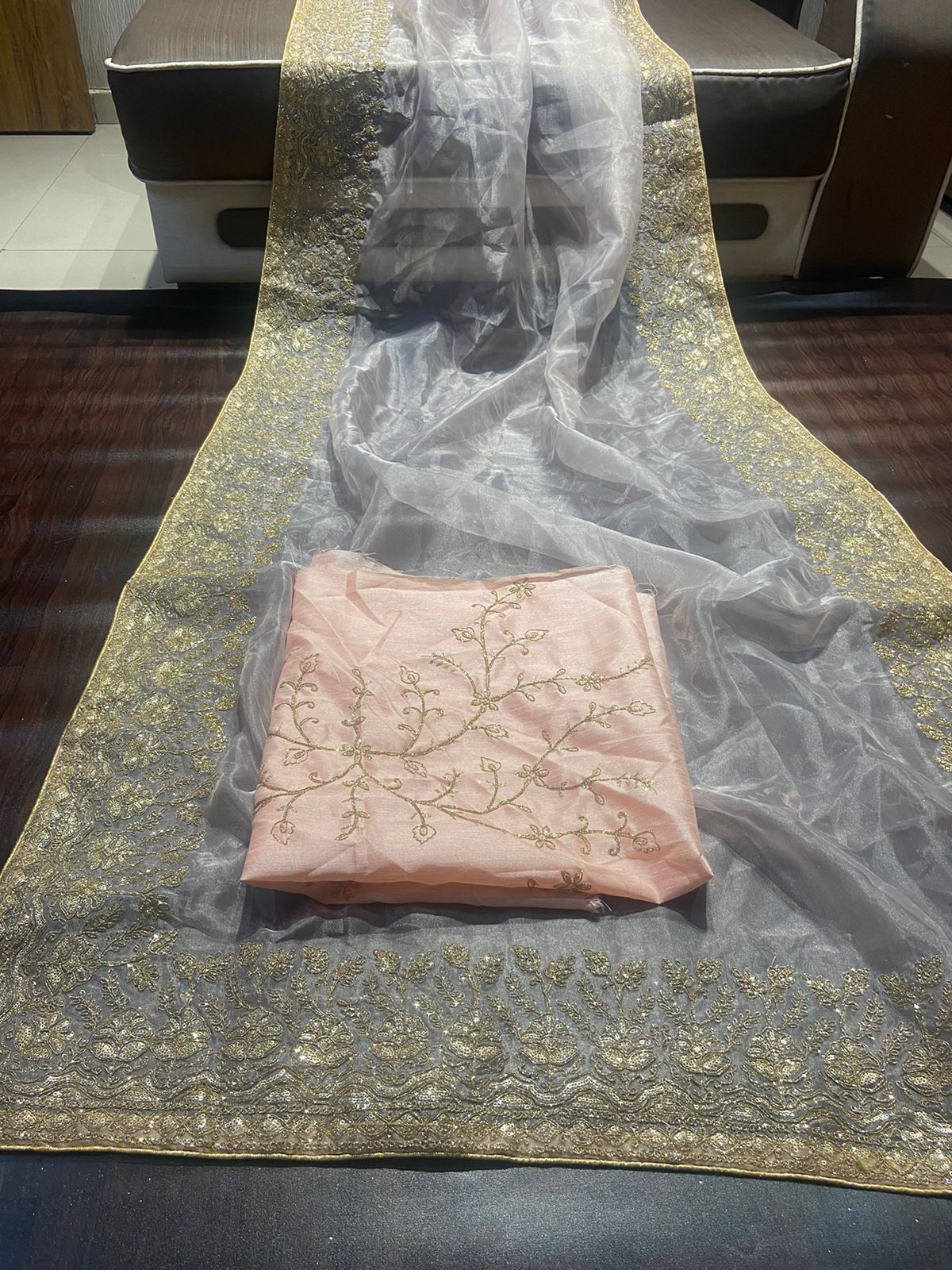 Beautiful Organza Saree with embroidery and sequins