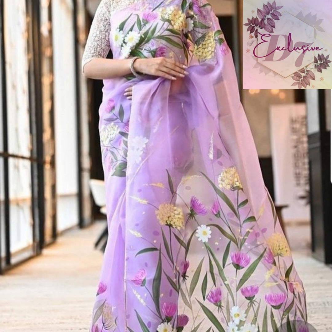 Stunning Hand Painted Organza Sarees