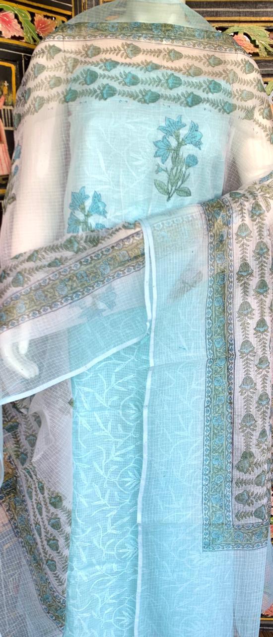 Kota Doriya Shirt with Jall Embroidery and block print Dupatta n Bottom