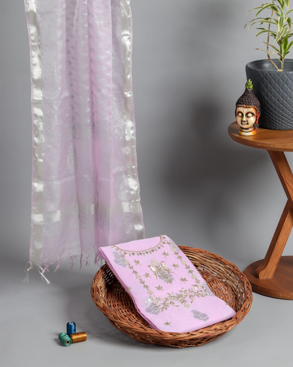Chanderi Silk Shirt with Organza Dupatta