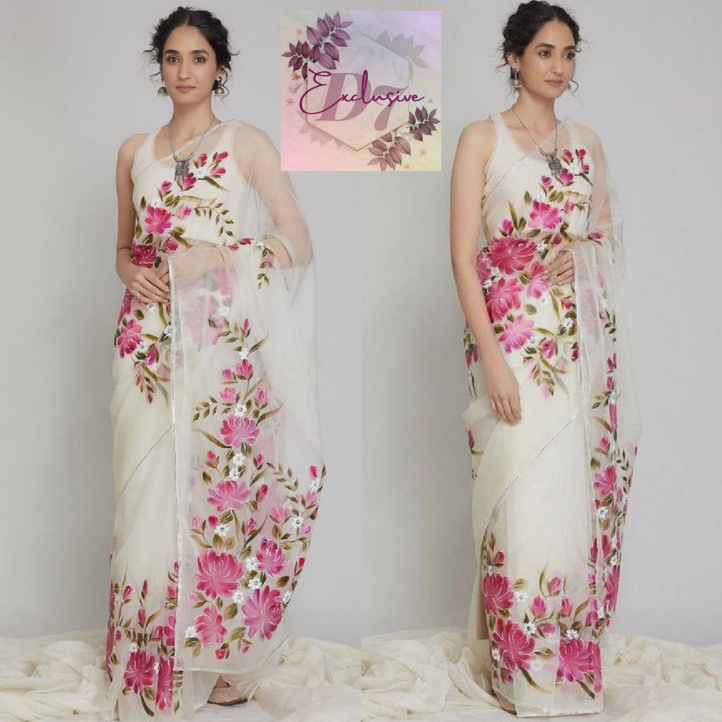 Stunning Hand Painted Organza Sarees